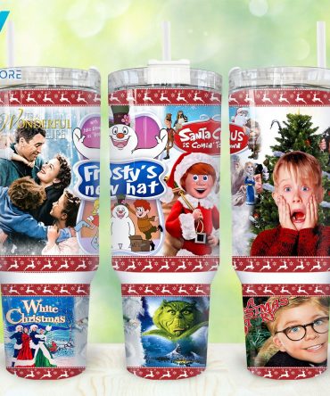 Festive Holiday Movie Collage Tumbler - Celebrate Christmas Classics On-the-Go