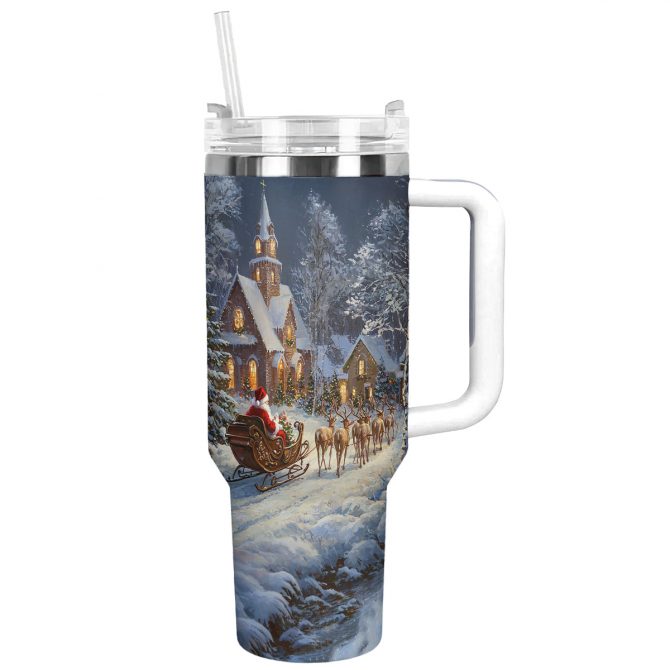 Christmas Night Custom Stanley Quencher 40oz Stainless Steel Tumbler With Handle