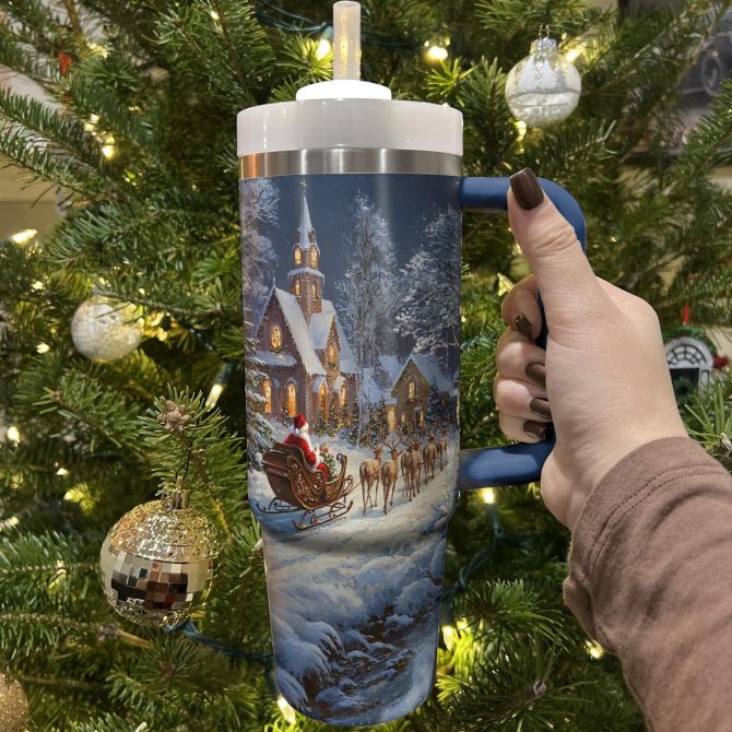 Christmas Night Custom Stanley Quencher 40oz Stainless Steel Tumbler With Handle - Image 3