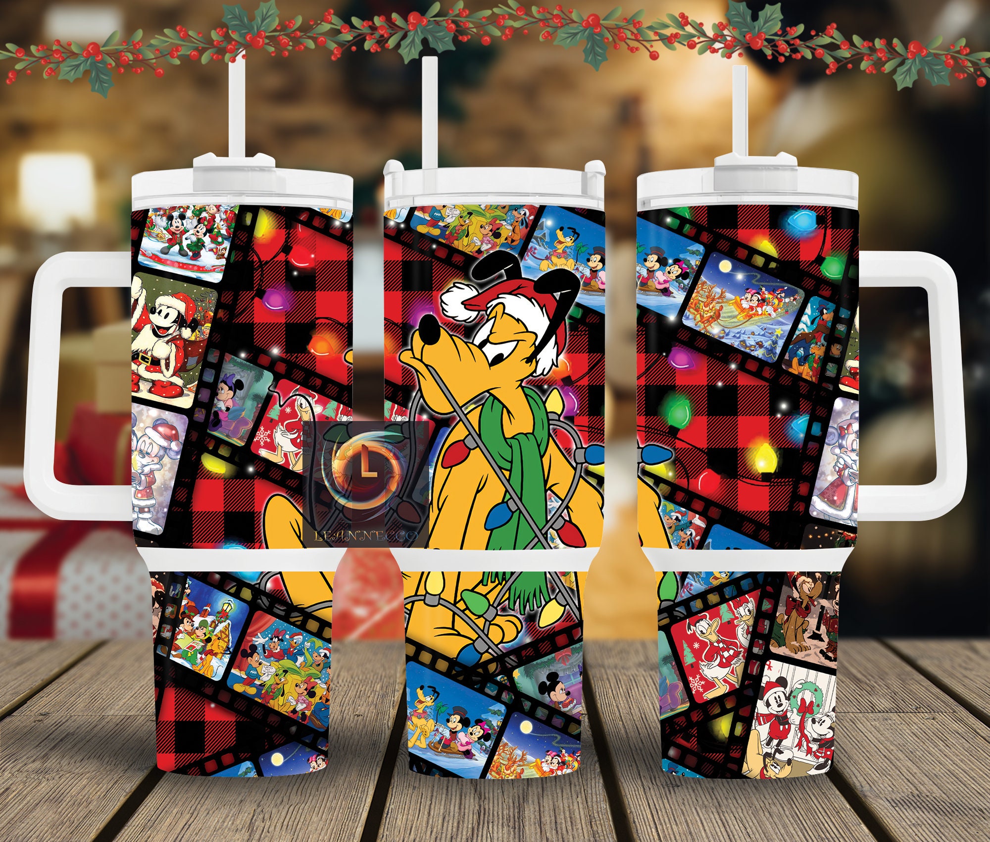 Festive Cartoon Characters Insulated Tumbler with Handle - Holiday Edition