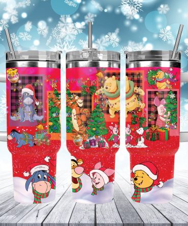 Festive Holiday Tumbler with Straw - Cheerful Cartoon Characters