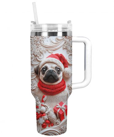 Christmas Puggy Custom Stanley Quencher 40oz Stainless Steel Tumbler With Handle