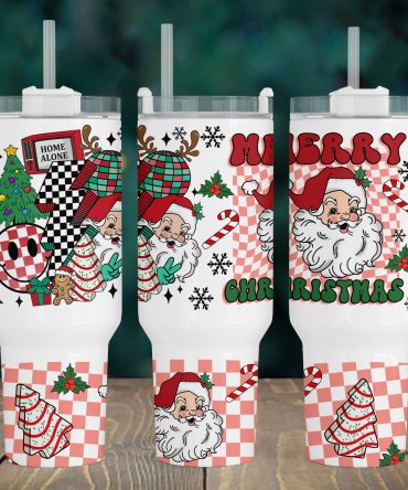 Festive Christmas Santa Tumbler with Handle & Straw - Holiday Cheer Mug