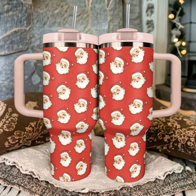 Christmas Retro Santa Custom Stanley Quencher 40oz Stainless Steel Tumbler With Handle - Image 3