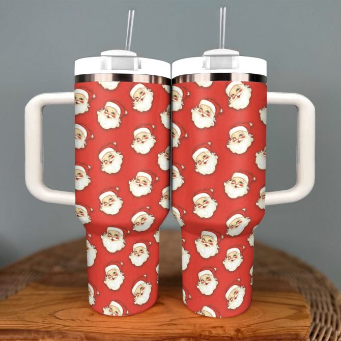 Christmas Retro Santa Custom Stanley Quencher 40oz Stainless Steel Tumbler With Handle - Image 2