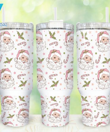 Festive Santa Tumbler with Handle - Holiday Cheer on the Go