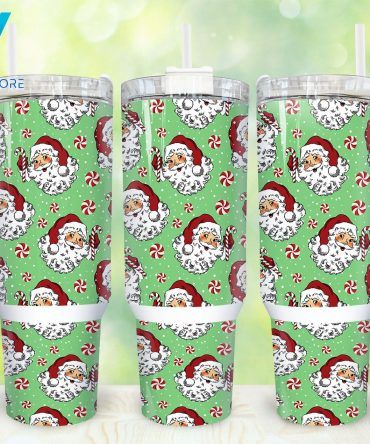 Festive Santa Holiday Tumbler - Insulated Mug with Handle and Straw