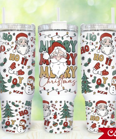 Festive Santa Christmas Tumbler with Straw - Double Wall Insulated Mug