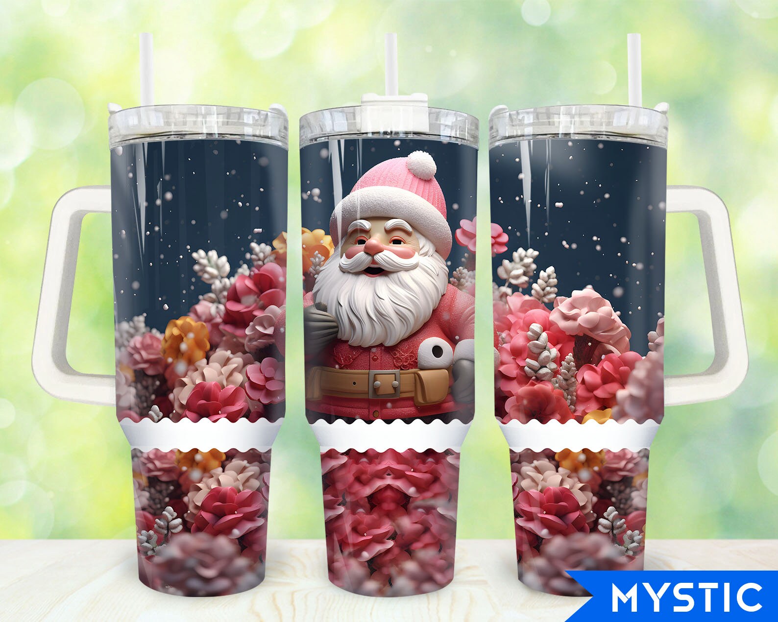 Festive Floral Santa Tumbler - Perfect for Holiday Cheer & Gifting
