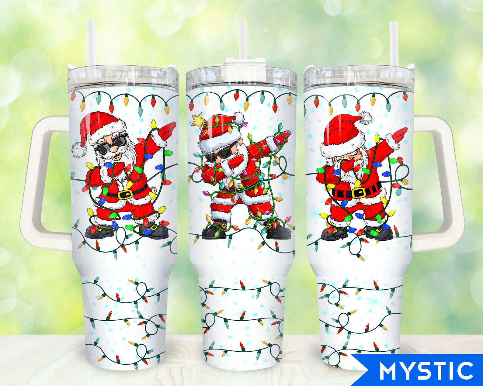 Festive Santa Dabbing Christmas Tumbler with Handle - Fun Holiday Gift