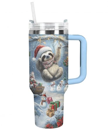 Christmas Sloth Custom Stanley Quencher 40oz Stainless Steel Tumbler With Handle