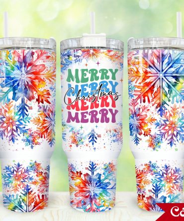 Festive Snowflake Tumbler with Handle - Merry Christmas Design