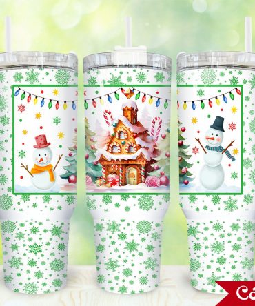 Festive Snowman & Gingerbread House Tumbler - Perfect for Holiday Cheer!