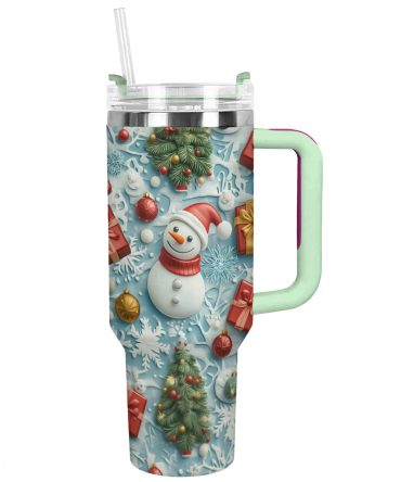Christmas Snowman Custom Stanley Quencher 40oz Stainless Steel Tumbler With Handle