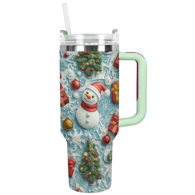 Christmas Snowman Custom Stanley Quencher 40oz Stainless Steel Tumbler With Handle