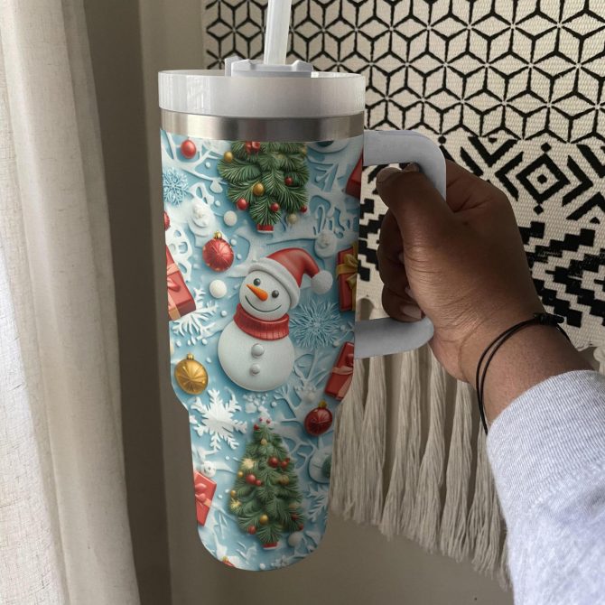 Christmas Snowman Custom Stanley Quencher 40oz Stainless Steel Tumbler With Handle - Image 2