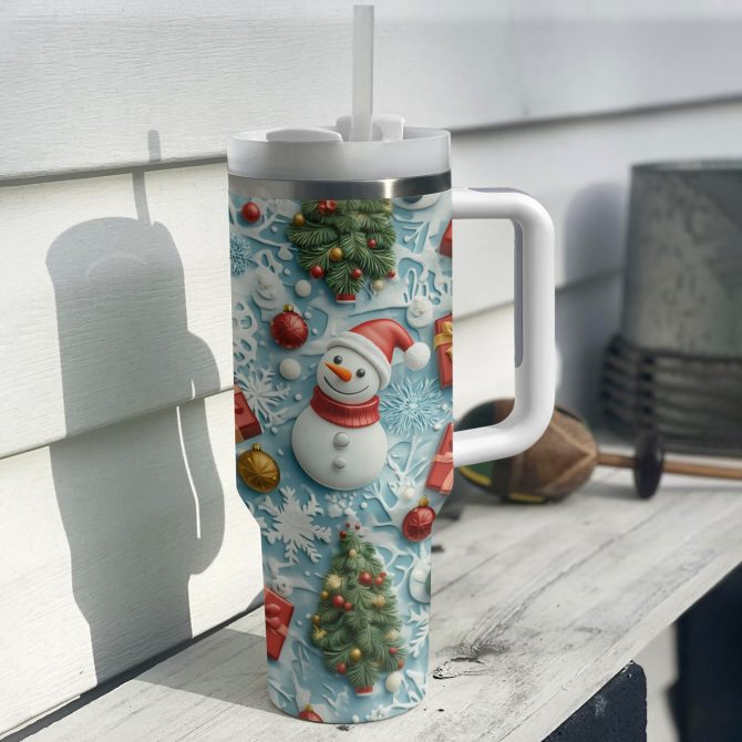 Christmas Snowman Custom Stanley Quencher 40oz Stainless Steel Tumbler With Handle - Image 3