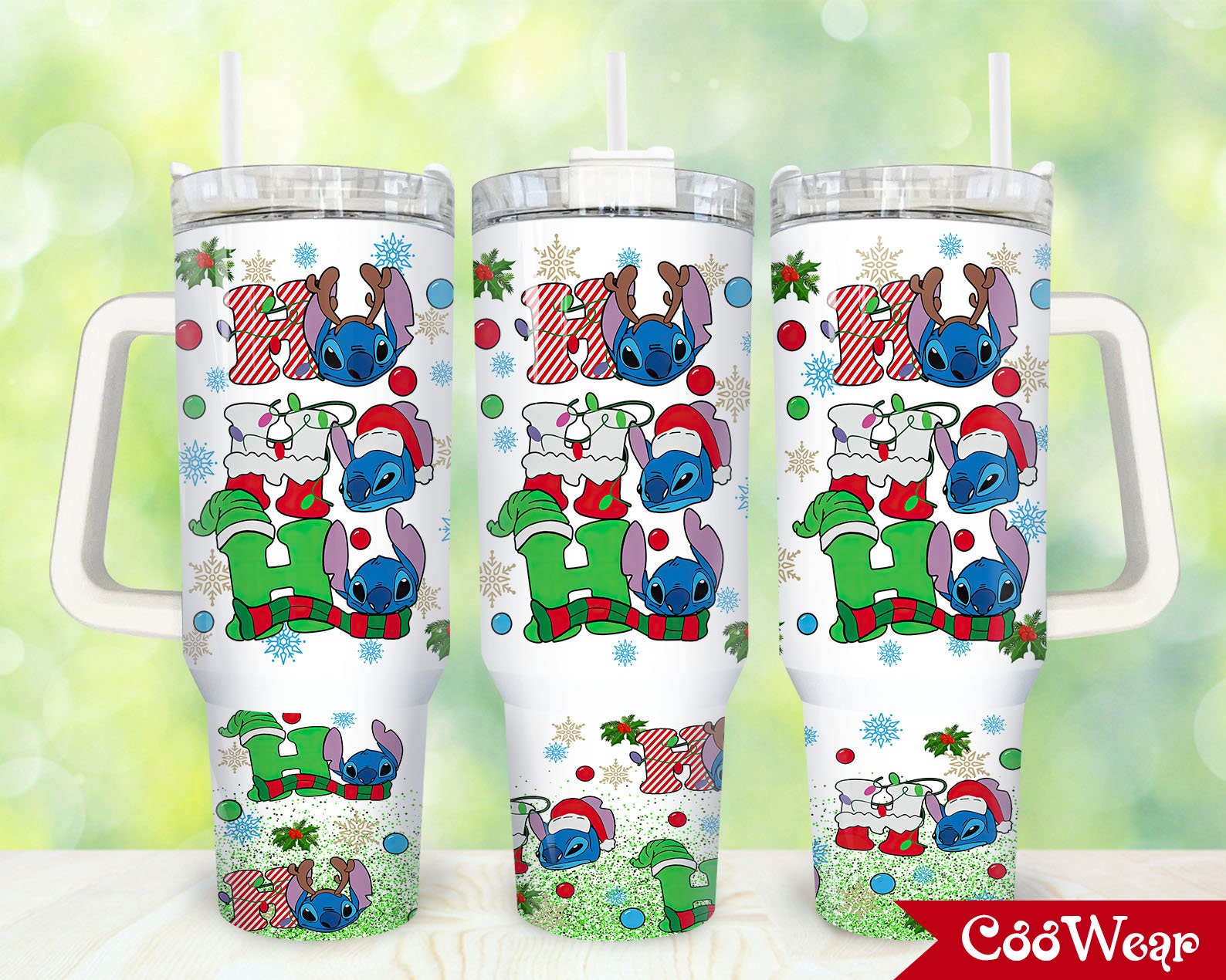 Festive Holiday Tumbler with Reindeer and Santa Hats - Perfect Gift!