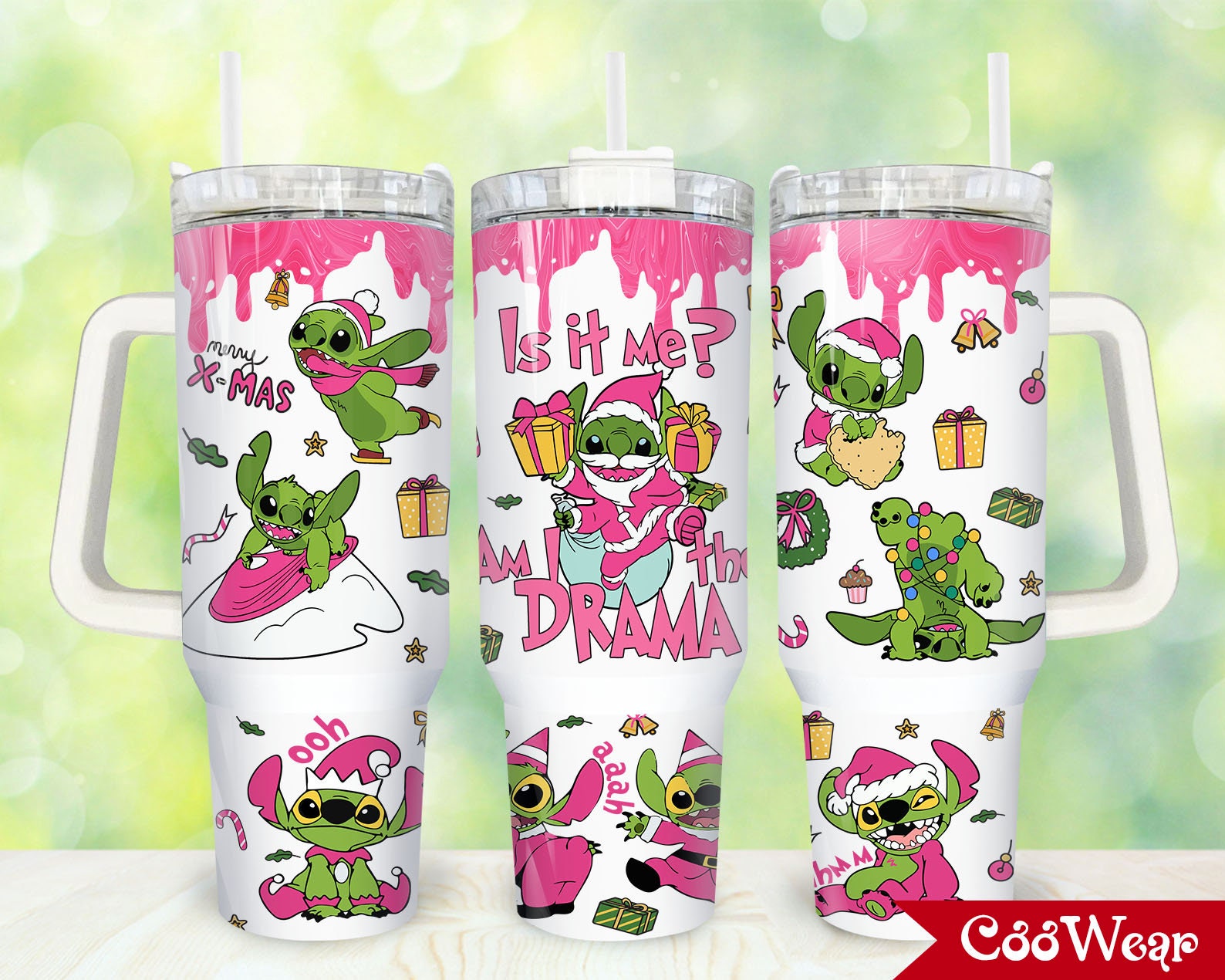 Festive Alien Christmas Tumbler - Double-Walled Insulated Mug with Handle