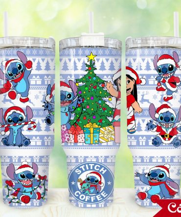 Festive Stitch Christmas Tumbler with Handle - Perfect for Holiday Drinks
