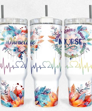 NurseLife Floral Tumbler with Handle - Vibrant Nurse Appreciation Gift