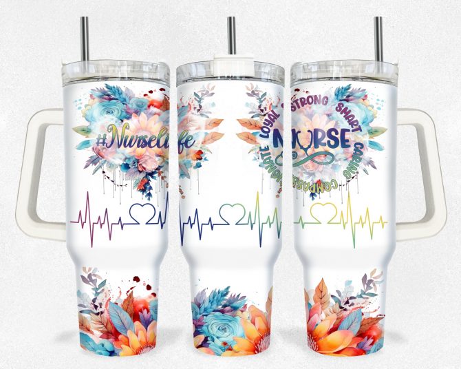NurseLife Floral Tumbler with Handle - Vibrant Nurse Appreciation Gift