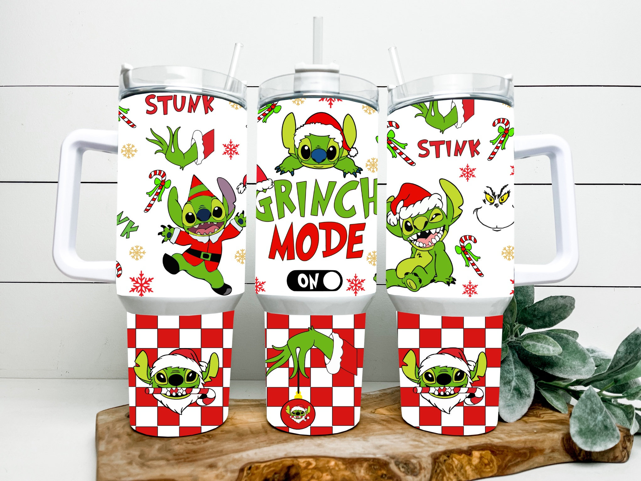 Festive Grinch Mode Tumbler - Holiday Mood On with Santa Hat Design