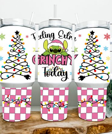 Festive Grinch Holiday Tumbler with Christmas Lights Design - 40oz