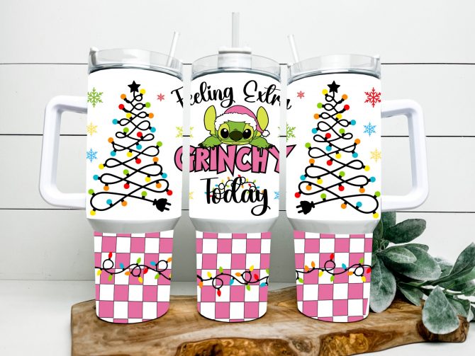 Festive Grinch Holiday Tumbler with Christmas Lights Design - 40oz