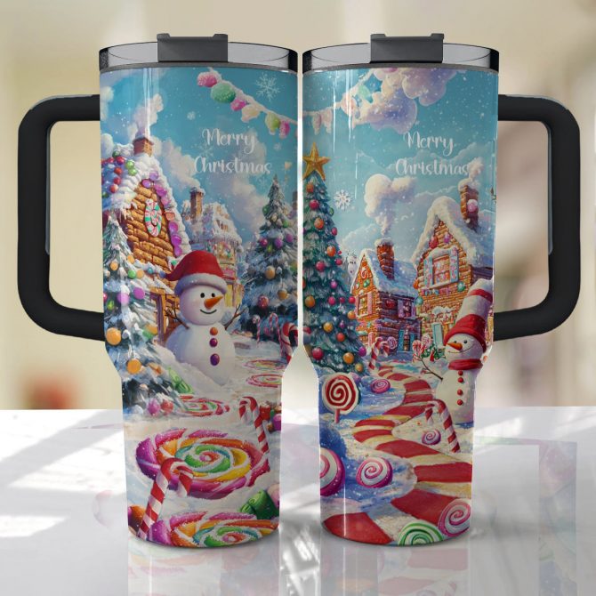 Christmas Sweet Candy Town Custom Stanley Quencher 40oz Stainless Steel Tumbler With Handle - Image 2