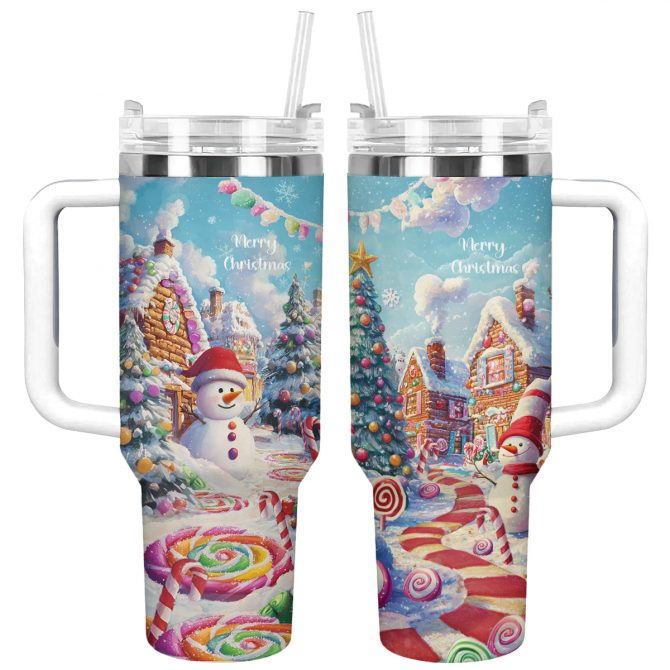 Christmas Sweet Candy Town Custom Stanley Quencher 40oz Stainless Steel Tumbler With Handle
