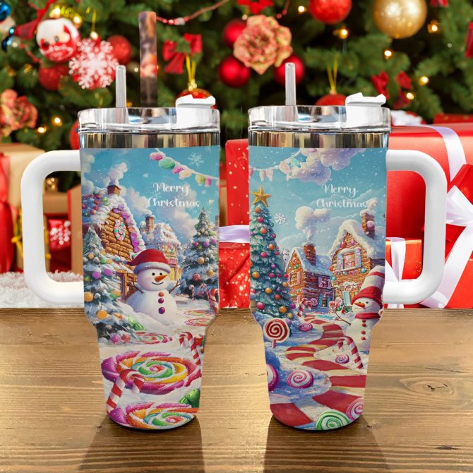 Christmas Sweet Candy Town Custom Stanley Quencher 40oz Stainless Steel Tumbler With Handle - Image 3