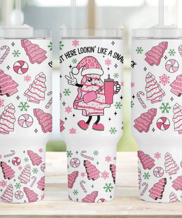 Festive Holiday Tumbler with Cute Santa Design and Candy Cane Pattern