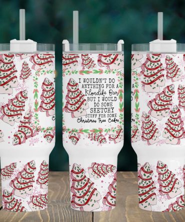 Festive Christmas Tree Cake Tumbler with Straw & Handle - Holiday Fun Mug