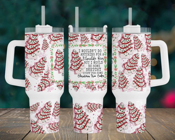Festive Christmas Tree Cake Tumbler with Straw & Handle - Holiday Fun Mug