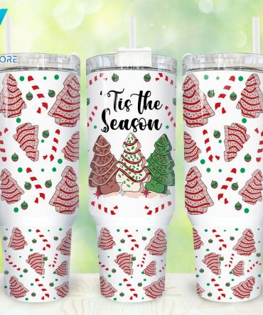 Festive 'Tis the Season Holiday Tumbler with Handle - Christmas Tree & Candy Cane Design