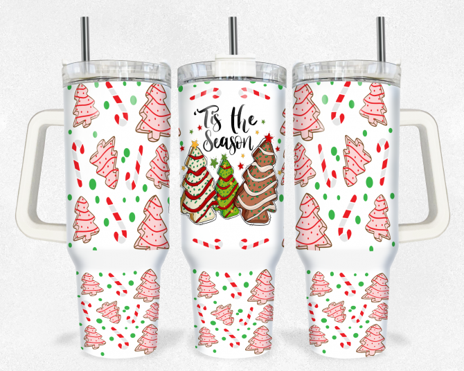 Festive Holiday Tumbler with Straw - Christmas Tree & Candy Cane Design