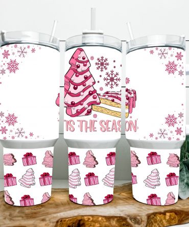 Festive Pink Holiday Tumbler with Handle - Perfect for Hot & Cold Drinks