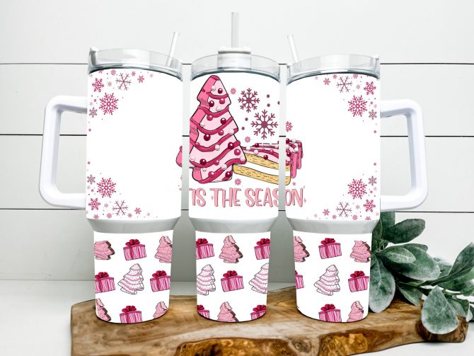 Festive Holiday Tumbler with Handle - Double Wall Insulated Christmas Design