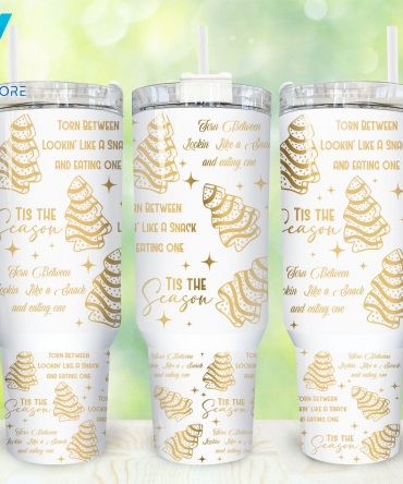Festive Holiday Travel Mug - Tis the Season Design with Handle