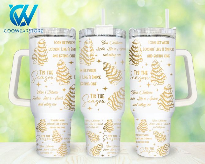 Festive Holiday Travel Mug - Tis the Season Design with Handle