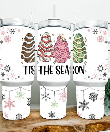 Festive Holiday Tumbler with Handle - 'Tis the Season' Design