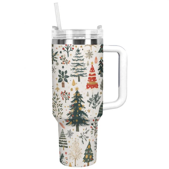 Christmas Tree Forest Custom Stanley Quencher 40oz Stainless Steel Tumbler With Handle