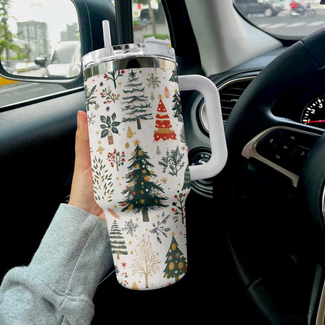 Christmas Tree Forest Custom Stanley Quencher 40oz Stainless Steel Tumbler With Handle - Image 3