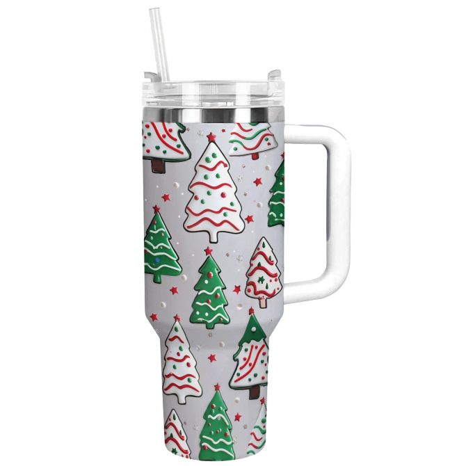 Christmas Tree Sparkle Custom Stanley Quencher 40oz Stainless Steel Tumbler With Handle
