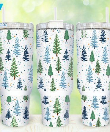Eco-Friendly Tree Print Insulated Tumbler with Handle & Straw - 40oz
