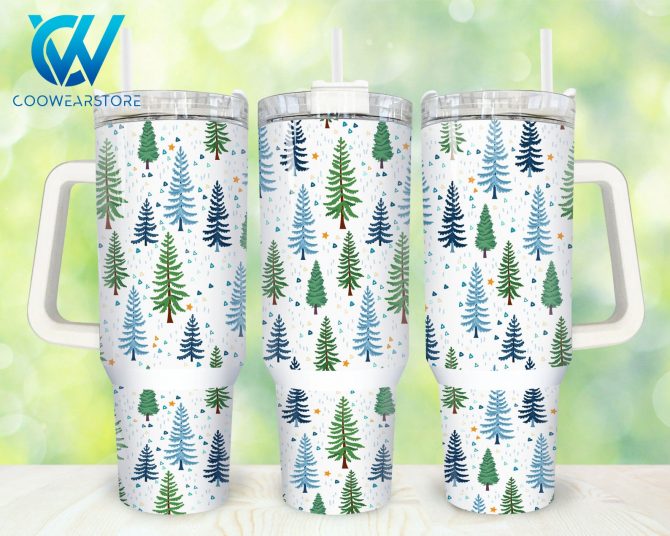 Eco-Friendly Tree Print Insulated Tumbler with Handle & Straw - 40oz