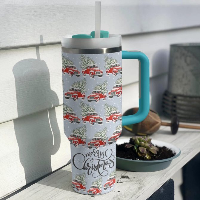 Christmas Truck Custom Stanley Quencher 40oz Stainless Steel Tumbler With Handle - Image 2