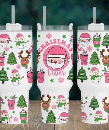 Festive Christmas Vibes Tumbler - Holiday Design with Straw & Handle