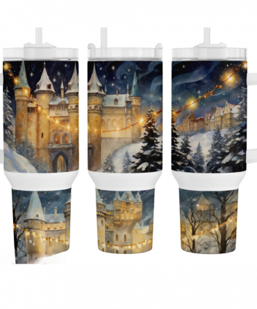 Enchanting Winter Castle Travel Mug - Insulated for Hot & Cold Drinks